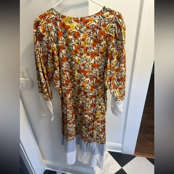 Tory Burch Orange and White Floral Long Sleeve Dress - Picture 4 of 7